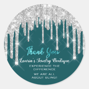 Thank You Name 16th Bridal Drips Glitter Teal Classic Round Sticker