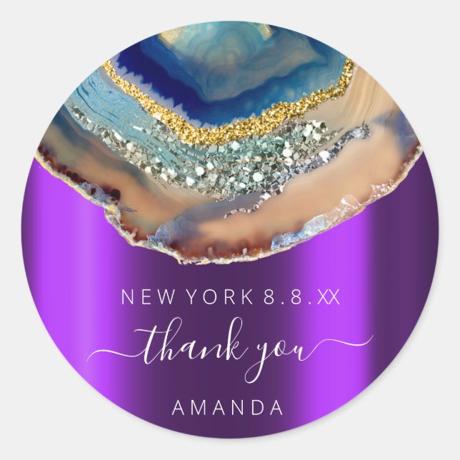 Thank You Name 16th Bridal Glitter Gold Purple Classic Round Sticker (Front)