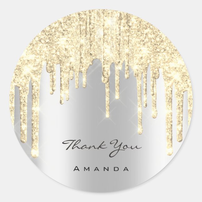 Thank You Name 16th Bridal Grey Gold Glitter Spark Classic Round Sticker (Front)