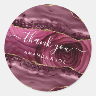 Thank You Name 16th Bridal  Marsala Rose Marble  Classic Round Sticker