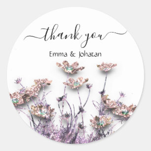 Thank You Name 16th Bridal Meadow Rose Glitter Classic Round Sticker