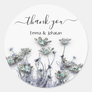 Thank You Name 16th Bridal Meadow Wildflowers Grey Classic Round Sticker