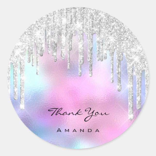 Thank You Name 16th Bridal Ombre Glitter Pink Classic Round Sticker (Front)
