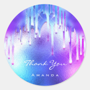 Thank You Name 16th Bridal Pink Holographic Drips Classic Round Sticker