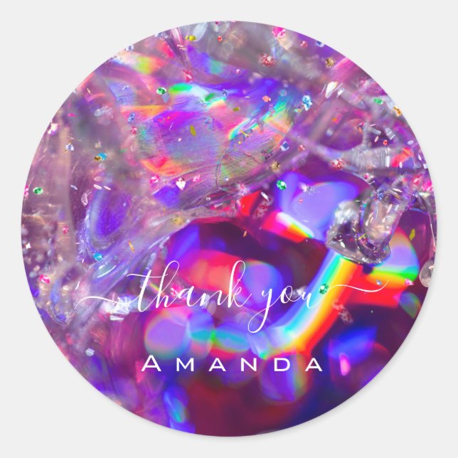 Thank You Name 16th Bridal Purple Crystals Rainbow Classic Round Sticker (Front)