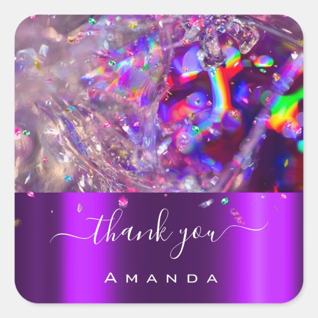 Thank You Name 16th Bridal Purple Pink Rainbow Square Sticker (Front)