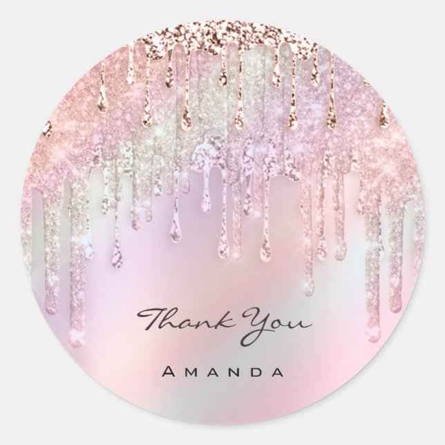 Thank You Name 16th Bridal Purple Rose Holographic Classic Round Sticker (Front)