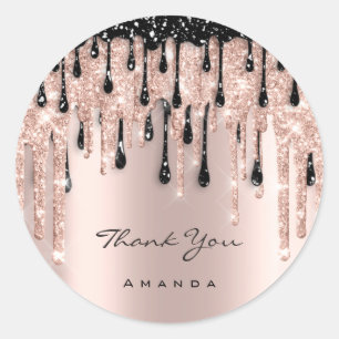 Thank You Name 16th Bridal Rose Glitter Black Classic Round Sticker