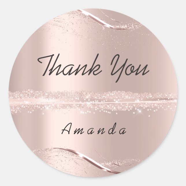 Thank You Name 16th Bridal Rose Glitter Blush Lux Classic Round Sticker (Front)