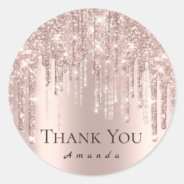 Thank You Name 16th Bridal Rose Glitter Drips VIP Classic Round Sticker (Front)