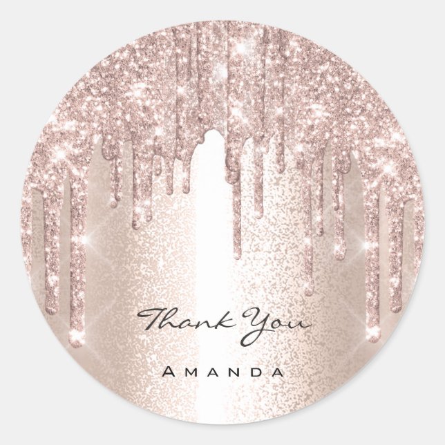 Thank You Name 16th Bridal Rose Glitter Elegant Classic Round Sticker (Front)