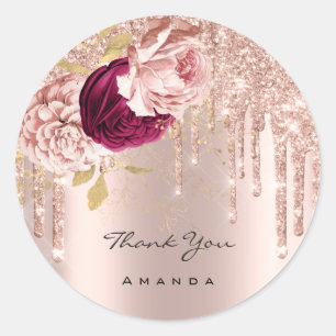 Thank You Name 16th Bridal Rose Glitter Flowers Classic Round Sticker