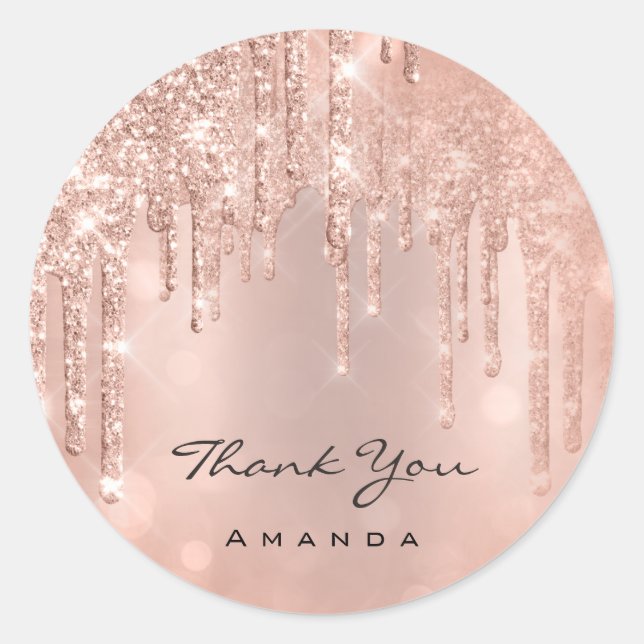 Thank You Name 16th Bridal Rose Glitter Glam Classic Round Sticker (Front)