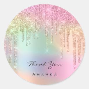 Thank You Name 16th Bridal Rose Glitter Holograph Classic Round Sticker