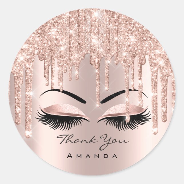 Thank You Name 16th Bridal Rose Glitter Makeup Classic Round Sticker (Front)