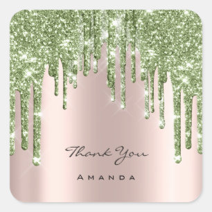 Thank You Name 16th Bridal Rose Glitter Mint Green Square Sticker