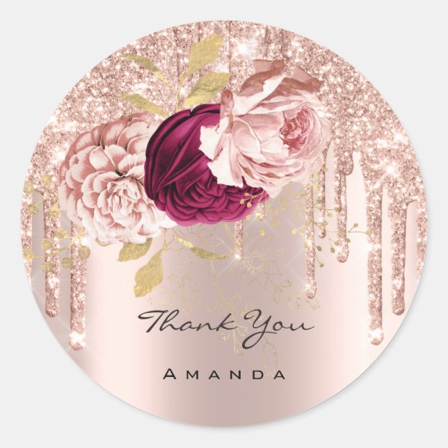 Thank You Name 16th Bridal Rose Glitter Wreath Classic Round Sticker (Front)