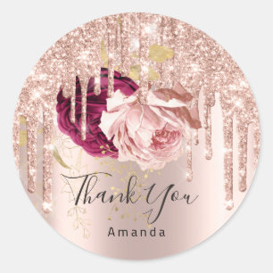 Thank You Name 16th Bridal Roses Drip Marsala Pink Classic Round Sticker