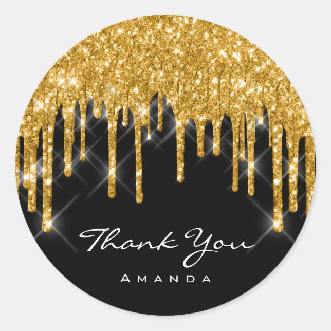 Thank You Name 16th Bridal Shower Gold Black Classic Round Sticker (Front)