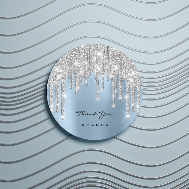 Thank You Name 16th Bridal Silver Glitter Blue Classic Round Sticker (Thank You Name 16th Bridal Silver Glitter Blue Classic Round Sticker)
