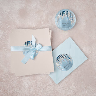 Thank You Name 16th Bridal Silver Glitter Navy Classic Round Sticker