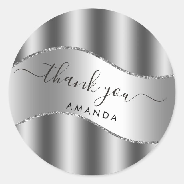 Thank You Name 16th Bridal Silver Grey Favour Classic Round Sticker (Front)