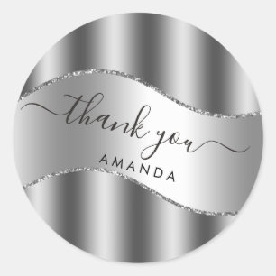 Thank You Name 16th Bridal Silver Grey Favour Classic Round Sticker