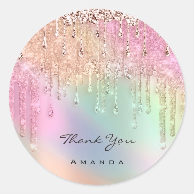 Thank You Name 16th Bridal Unicorn Rose Holograph  Classic Round Sticker (Front)