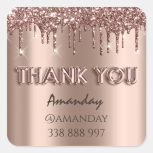 thank you Name adresss Glitter Drips Rose Skinny Square Sticker