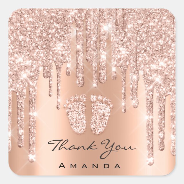 Thank You Name Baby Shower Rose Gold Feet Square Sticker (Front)