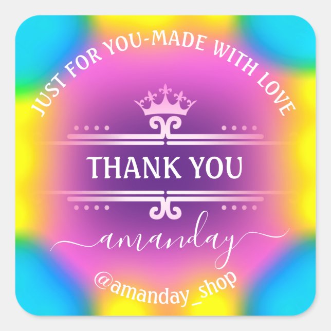 Thank You Name  Boutique Shop Royal Crown Princess Square Sticker (Front)