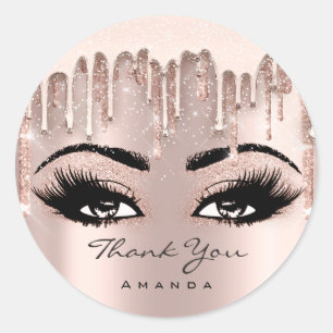 Thank You Name Confetti Rose Glitter Eyelashes Classic Round Sticker