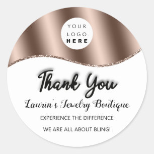 Thank You Name Custom Logo Rose White Classic Round Sticker