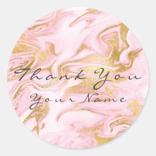 Thank You Name Custom Marble Gold Pink Rose Glam Classic Round Sticker
