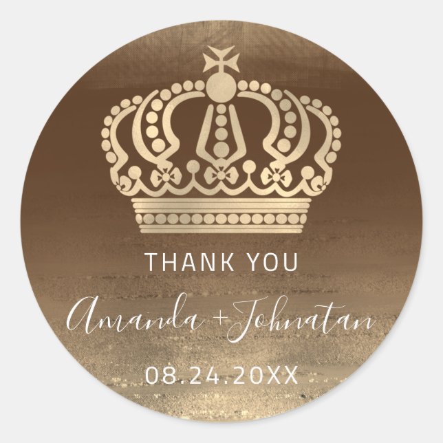 Thank You Name Date Golden Crown Royal Princess Classic Round Sticker (Front)
