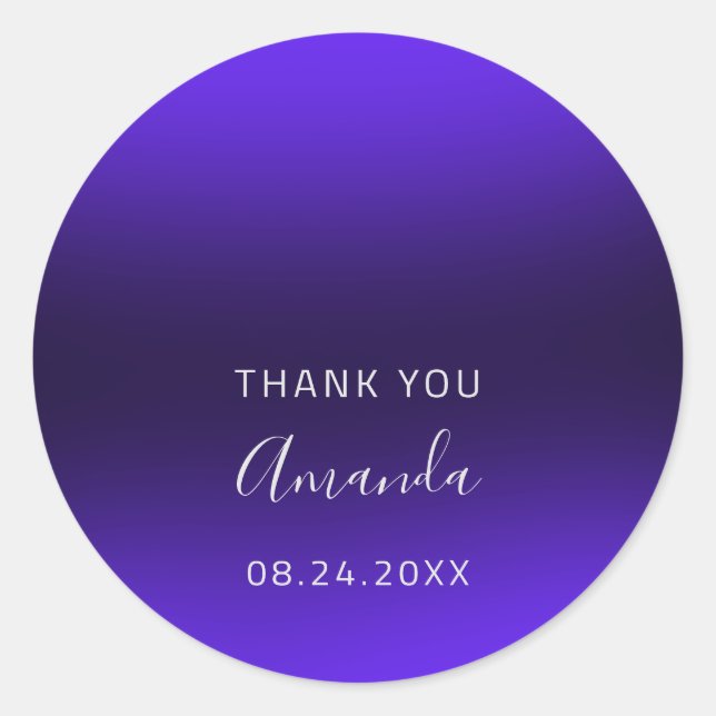 Thank You Name Date Sweet 16th Wedding Blue Navy Classic Round Sticker (Front)