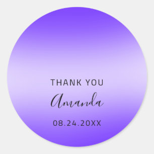 Thank You Name Date Sweet 16th Wedding Blue Purple Classic Round Sticker