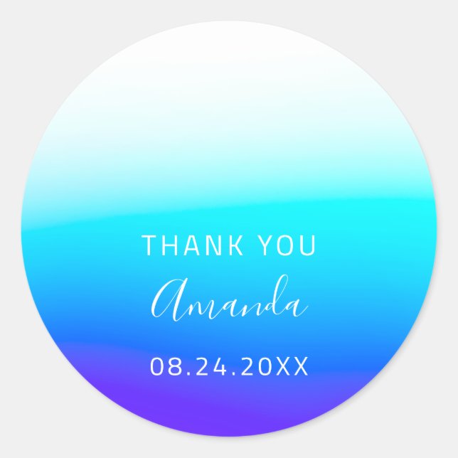 Thank You Name Date Sweet 16th Wedding Bridal Blue Classic Round Sticker (Front)