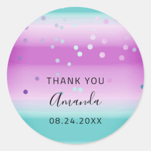 Thank You Name Date Sweet 16th Wedding Bridal Teal Classic Round Sticker