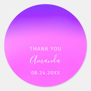 Thank You Name Date Sweet 16th Wedding Pink Purple Classic Round Sticker