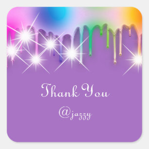 Thank You Name Drip Favour Holograph Rainbow Purpl Square Sticker