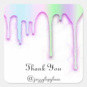 Thank You Name Drip Holographic Purple favour Square Sticker