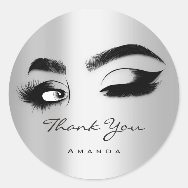 Thank You Name Eyelash Logo Silver Grey  Classic Round Sticker (Front)