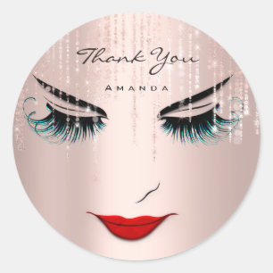 Thank You Name Eyelash Rose Blush Sweet 16th Classic Round Sticker