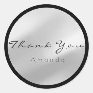 Thank You Name Grey Grey Silver Black Classic Round Sticker