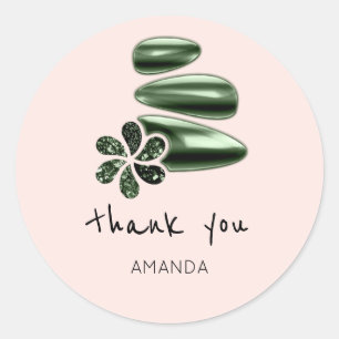 Thank You Name Holograph Flower SPA Greenery Classic Round Sticker
