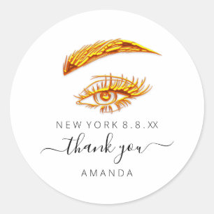 Thank You Name Lashes Microblade Makeup Gold Classic Round Sticker