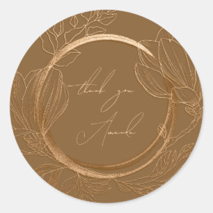 Thank You Name Magnolia Floral Garden Gold Brown   Classic Round Sticker
