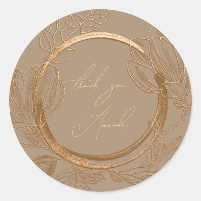 Thank You Name Magnolia Floral Garden Gold Ivory Classic Round Sticker (Front)