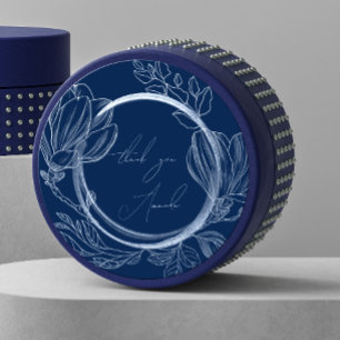 Thank You Name Magnolia Floral Smoky Blue Navy Classic Round Sticker
